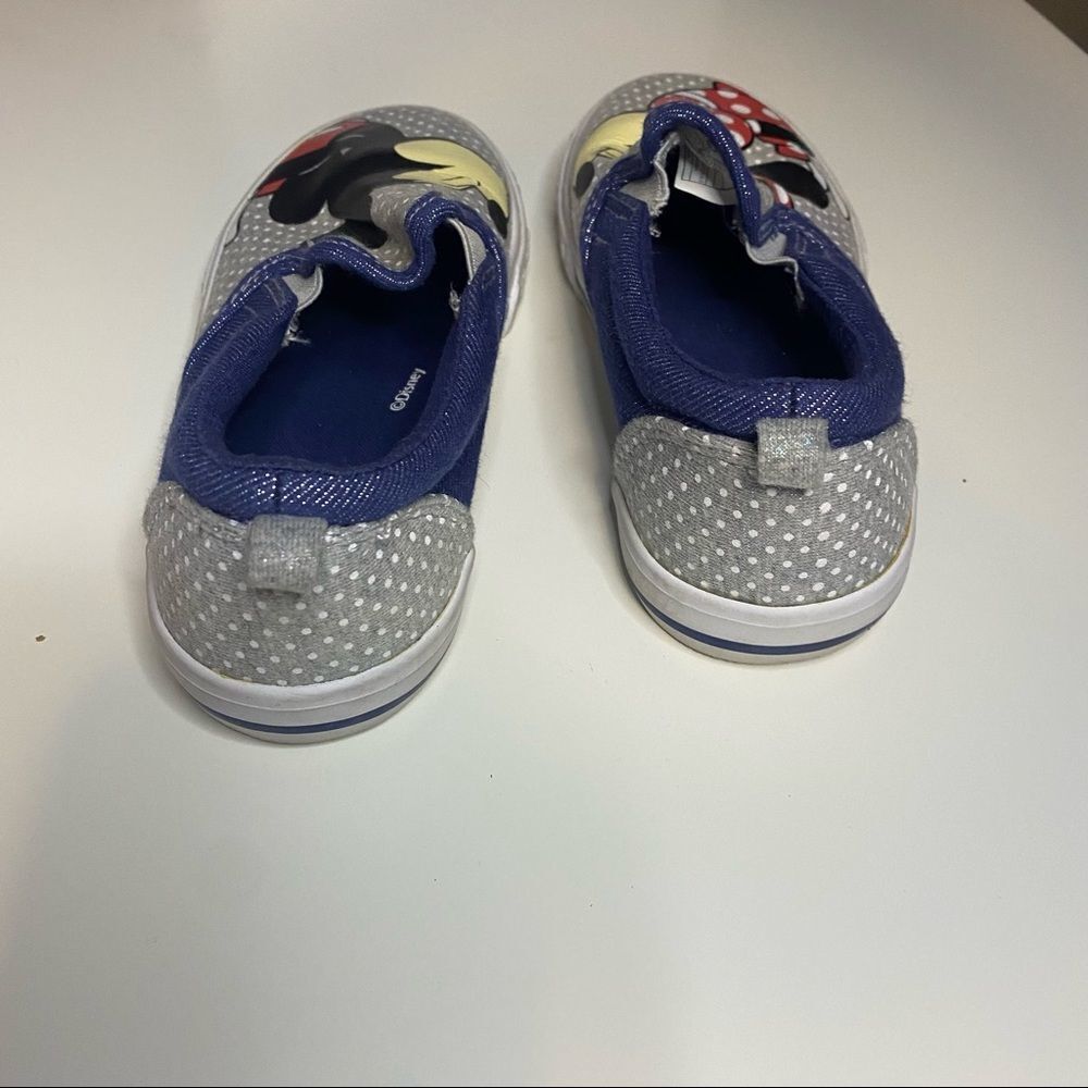 DISNEY Kids Minnie and Mickey Kissing Slip On Blue Sparkly Polka Dot Shoes - Picture 7 of 9